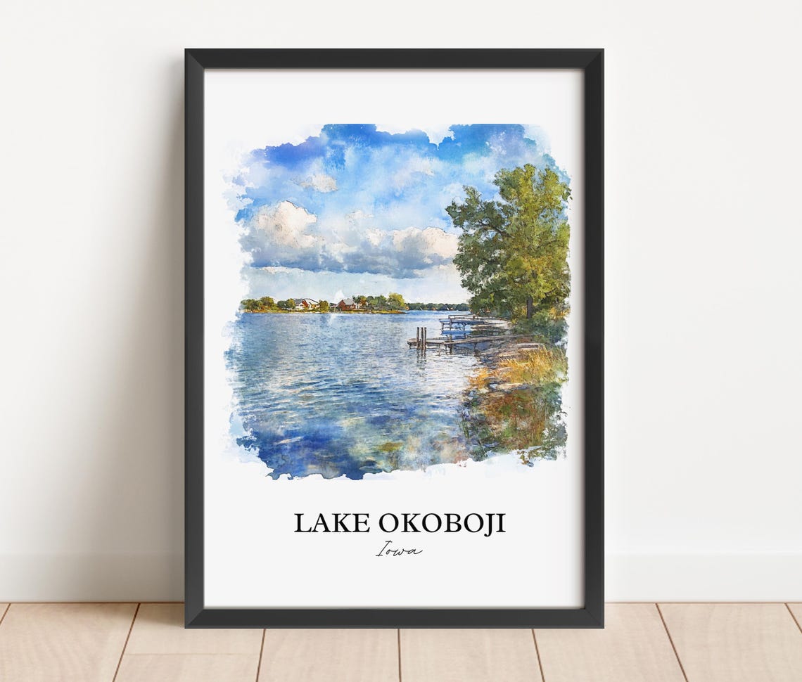 Lake Okoboji Iowa Tranquil Wide Open Water Dock Under Clouds Poster - Image 2