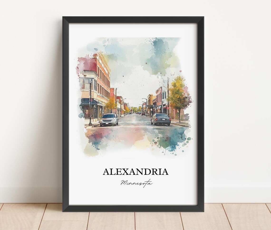 Alexandria Minnesota Main Street Brick Buildings Watercolor Art Poster - Image 3