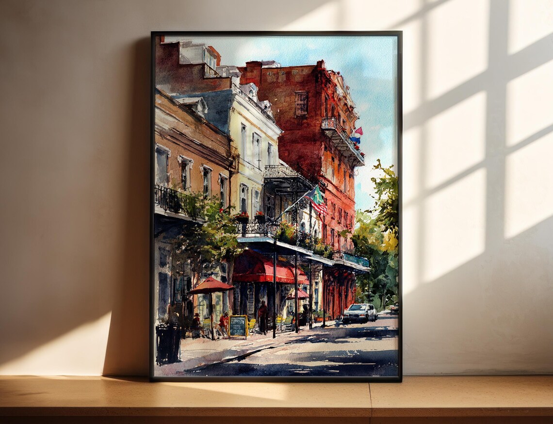 New Orleans Watercolor Travel Poster, Louisiana Decor
