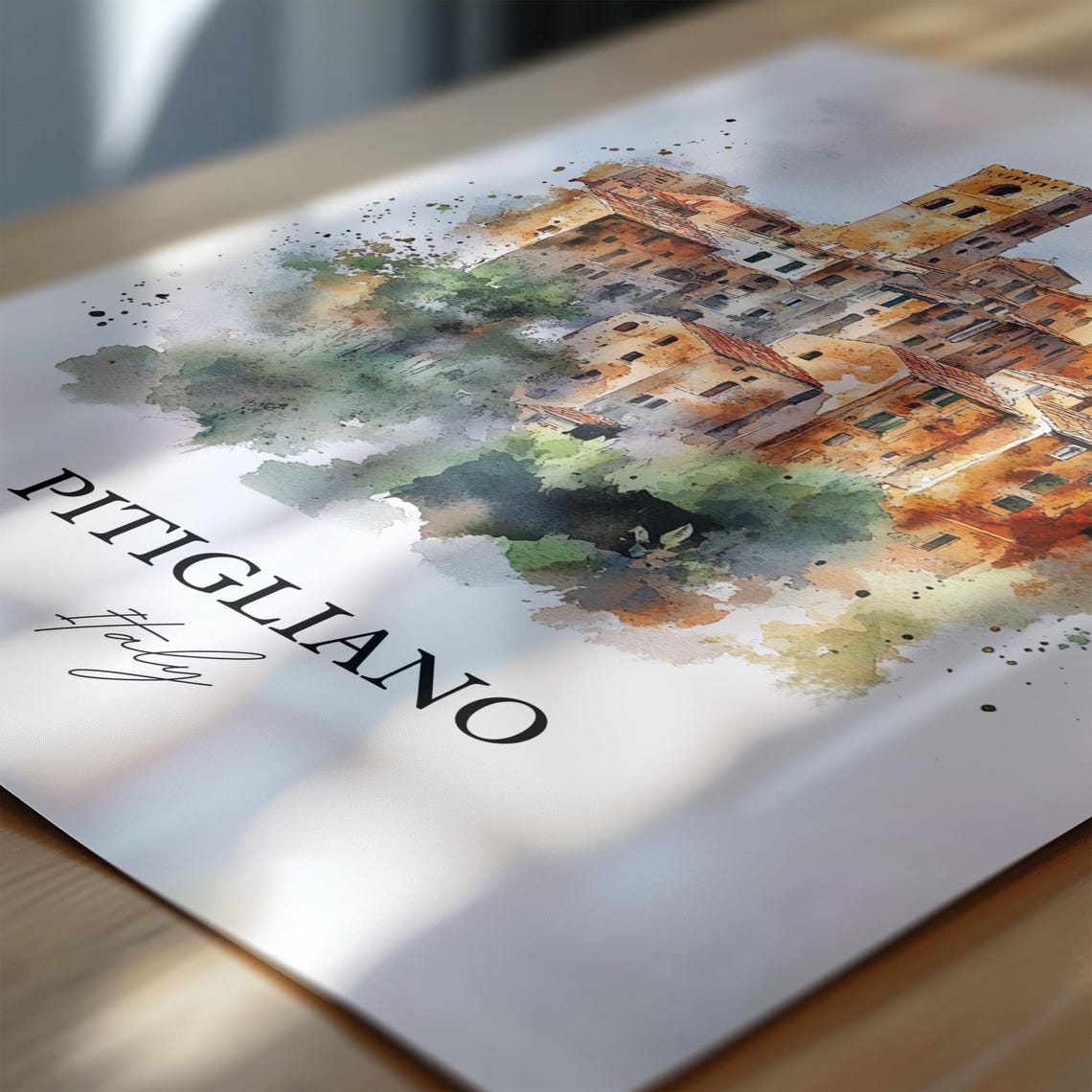 Pitigliano Italy Tufa Hilltop Town Bell Tower Watercolor Travel Poster - Image 6