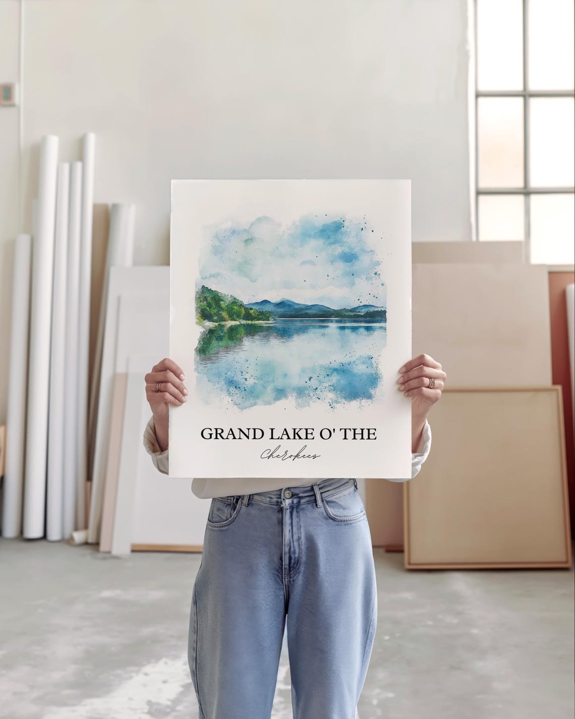 Grand Lake O the Cherokees Mountain Reflection Watercolor Poster - Image 3