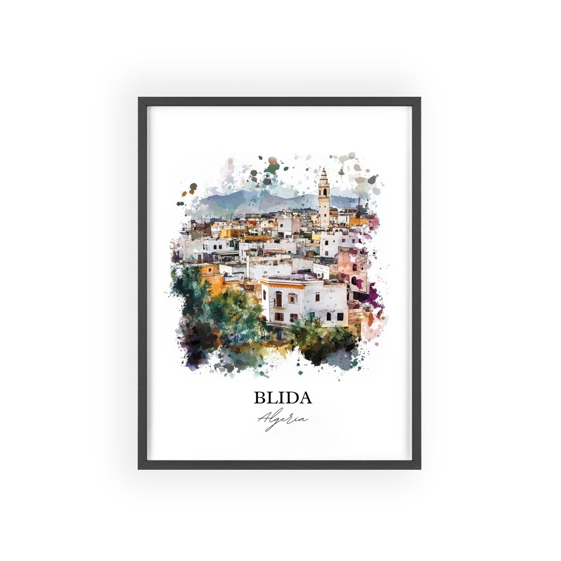 Blida Algeria Old Town Minaret Watercolor City Travel Poster - Image 2