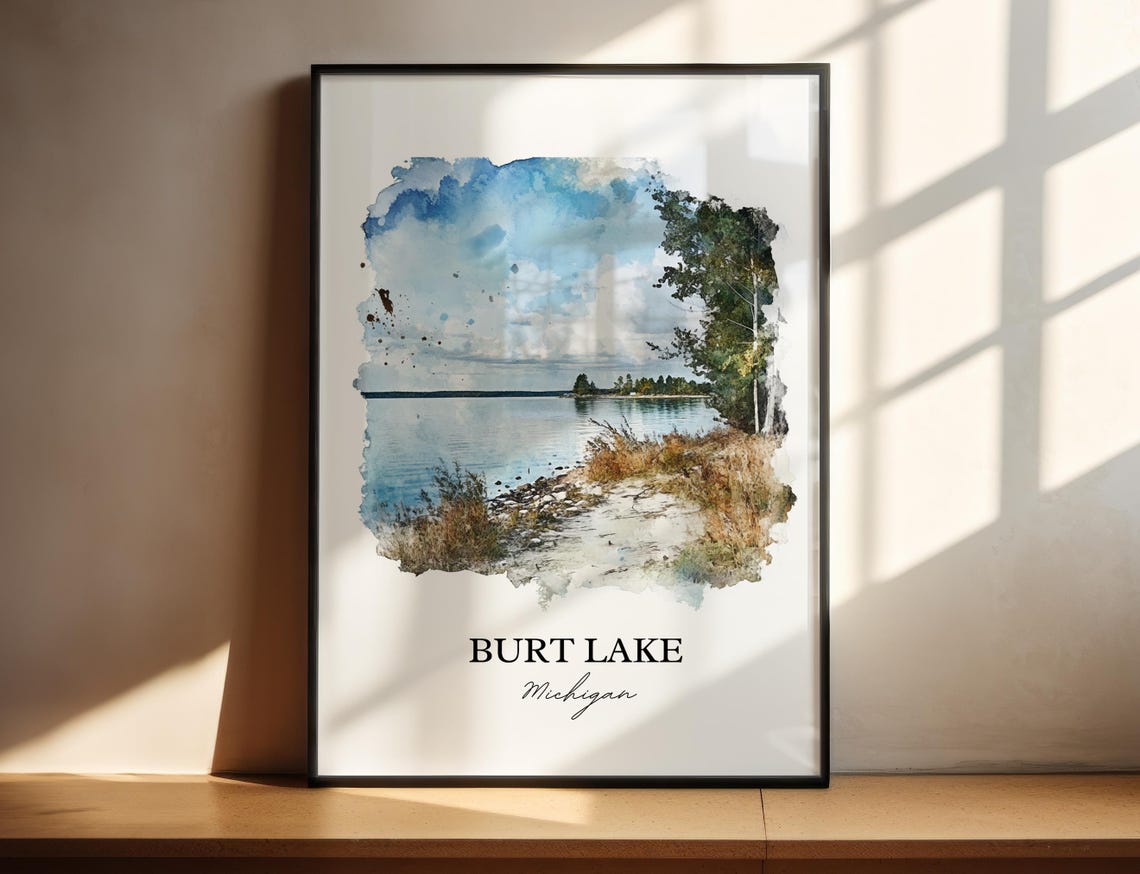 Burt Lake Michigan Peaceful Grassy Shore Path Calm Water Poster