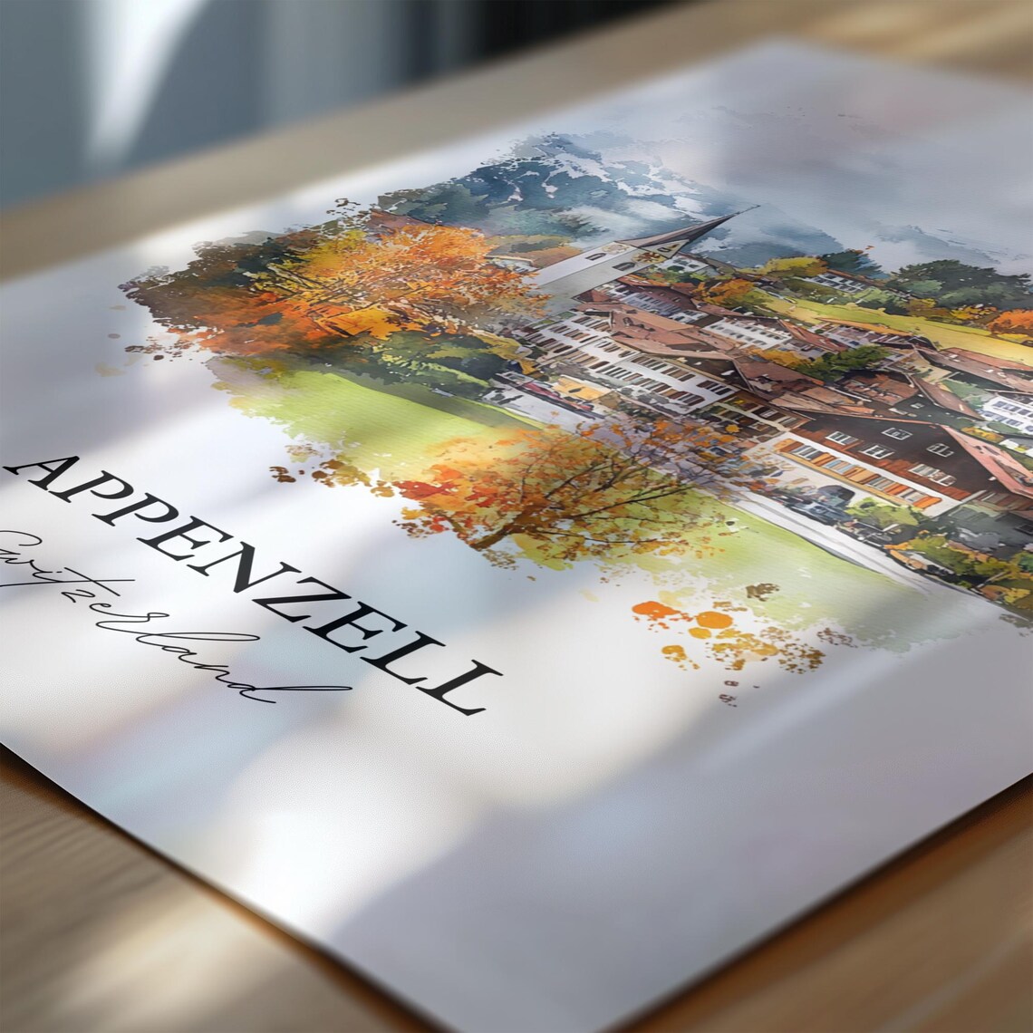 Appenzell Switzerland Autumn Hills Church Watercolor Village Poster - Image 6