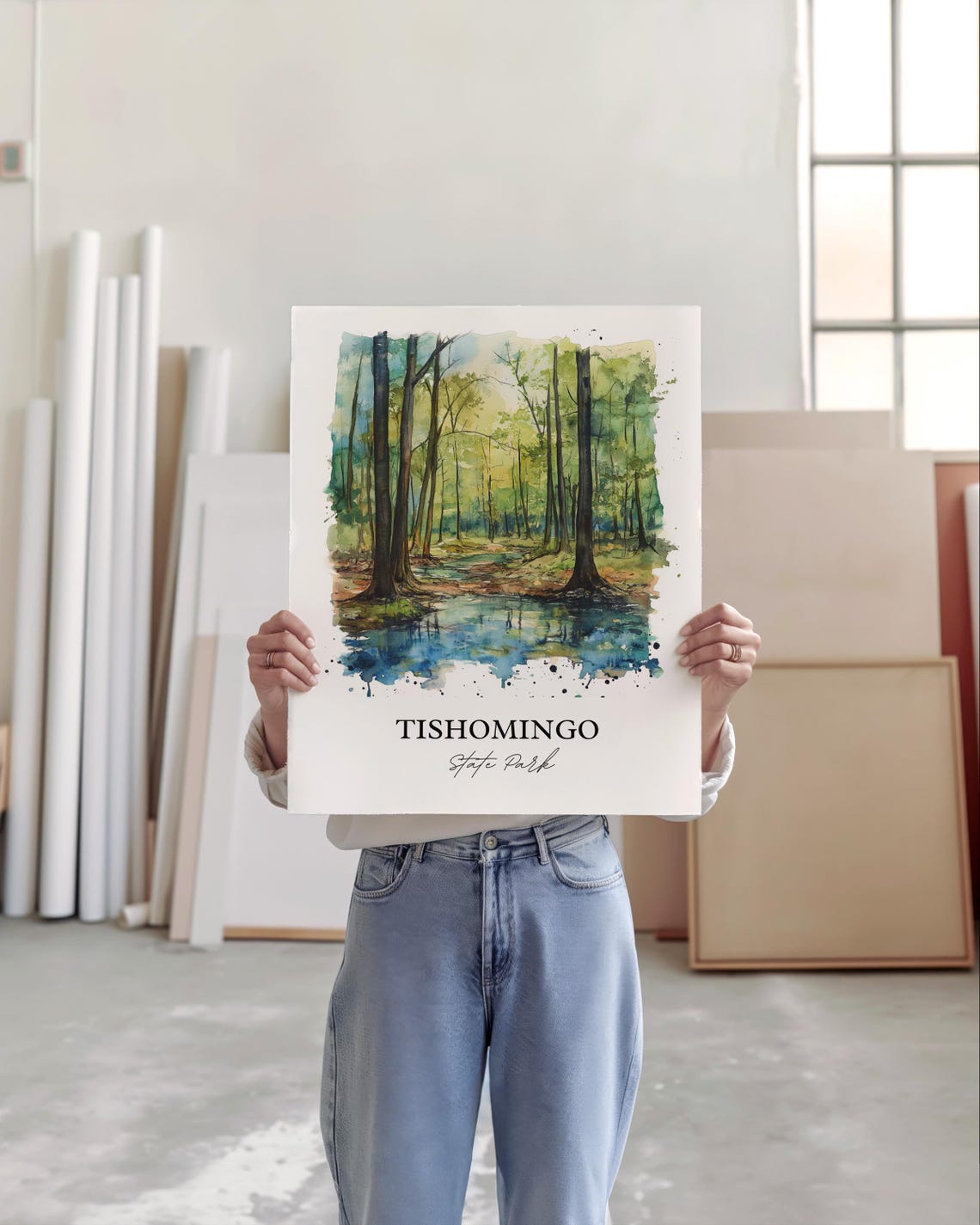 Tishomingo State Park Forest Creek Watercolor Nature Art Poster - Image 2