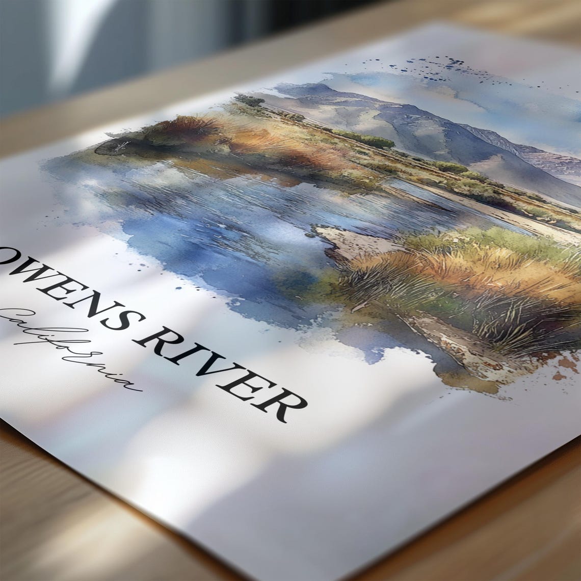 Owens River California Golden Meadow Mountain Watercolor Poster - Image 6