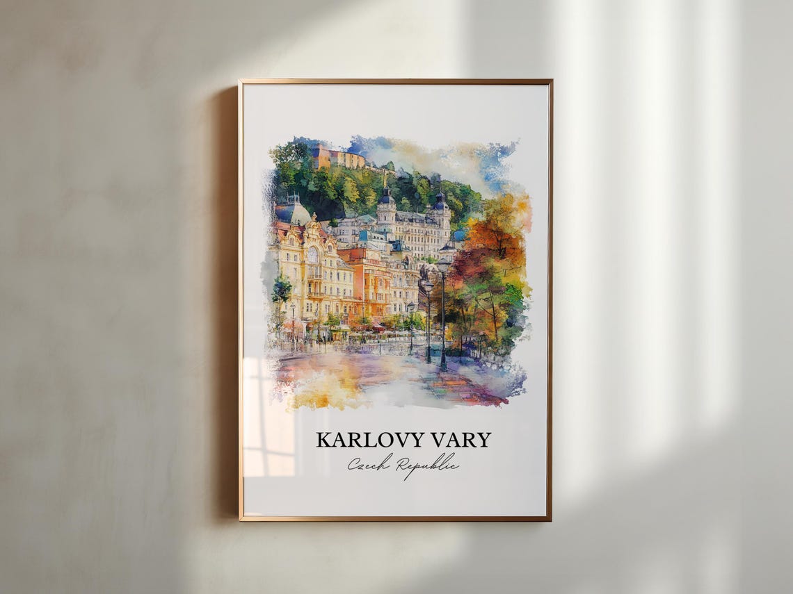 Karlovy Vary Czech Republic Watercolor Spa Town Scene Travel Poster - Image 5