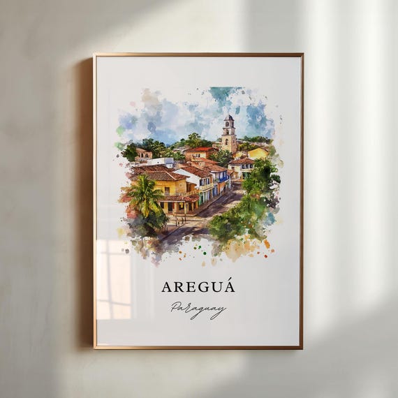Aregua Paraguay Wall Art Print Watercolor Gift Travel Poster Housewarming