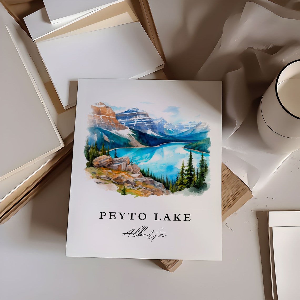 Peyto Lake Alberta Canada Turquoise Mountain Lake Watercolor Poster - Image 6