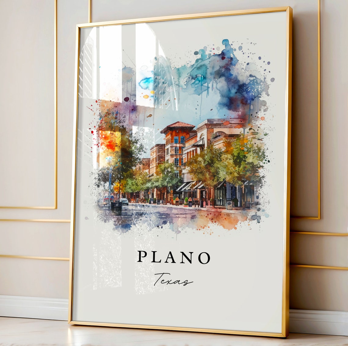 Plano Texas Downtown Main Street Storefronts Watercolor Poster - Image 4