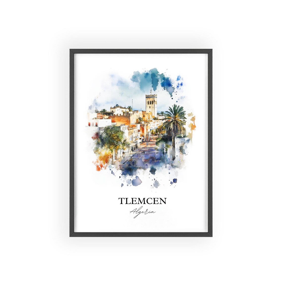 Tlemcen Algeria African Watercolor Old Town Tower Art Poster - Image 2