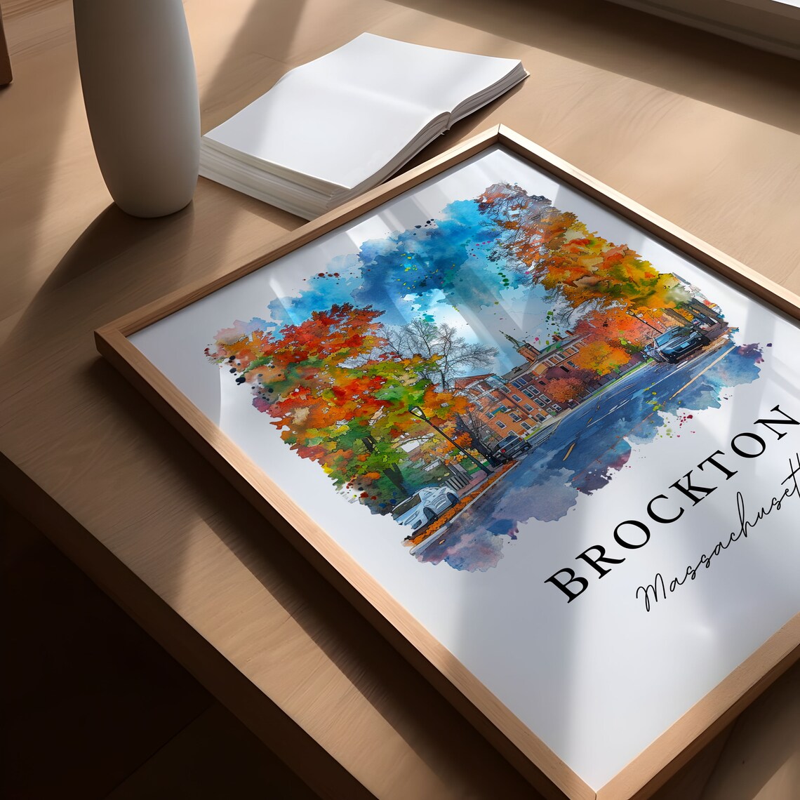 Brockton Massachusetts Autumn Foliage Street Watercolor Poster - Image 5