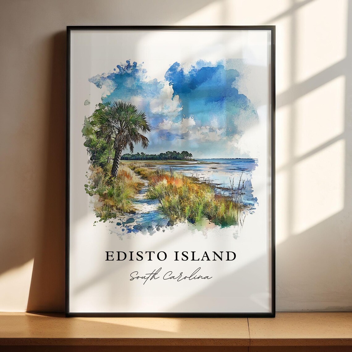 Edisto Island South Carolina Marsh Palm Shore Watercolor Poster - Image 4