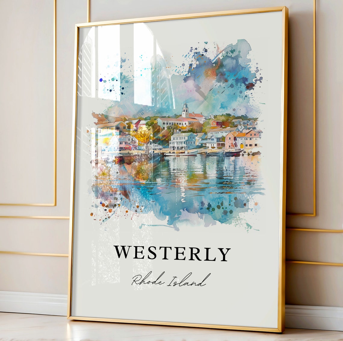 Westerly Rhode Island Watercolor Harbor Town Waterfront Poster - Image 4