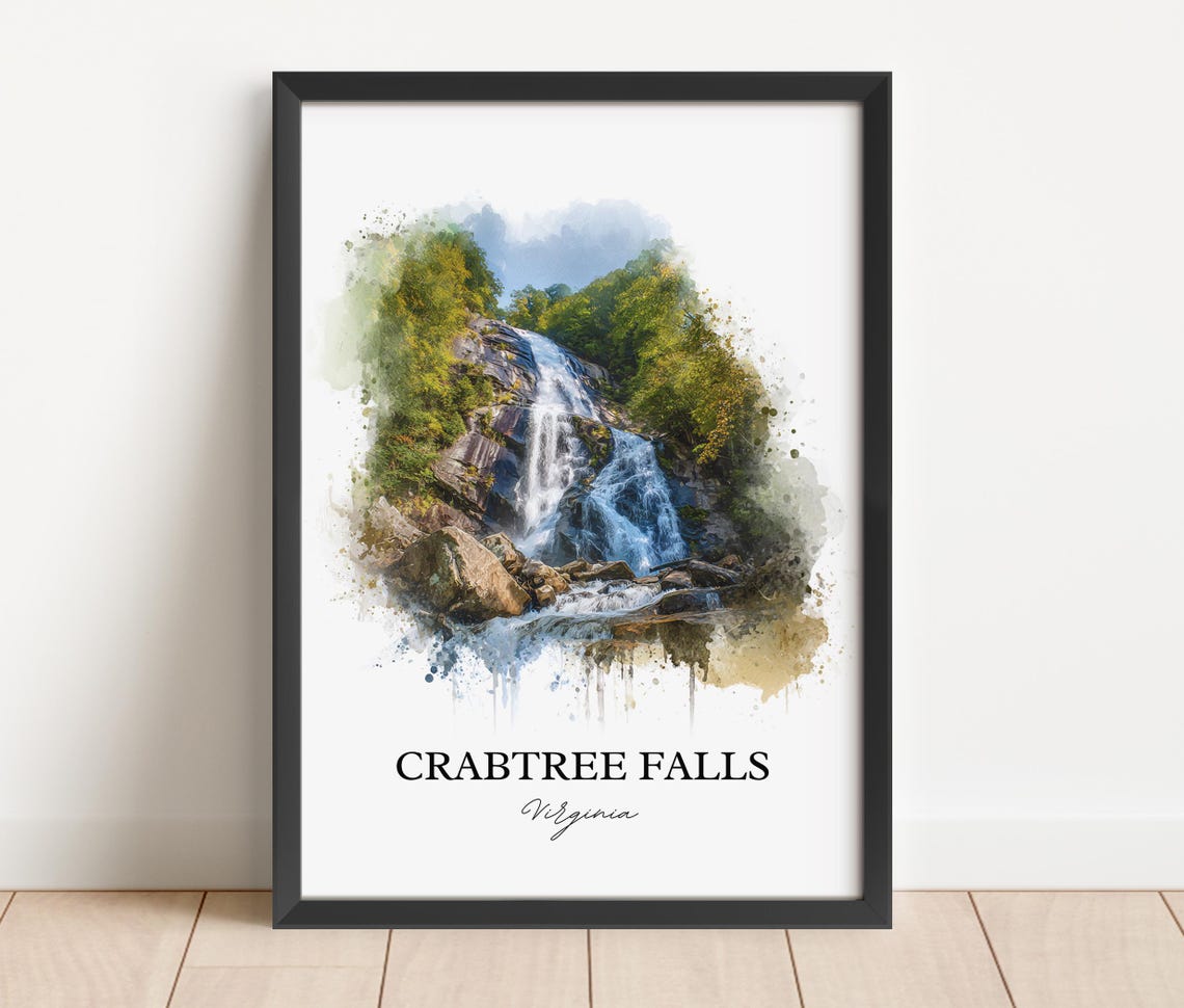 Crabtree Falls Virginia Tall Rock Face Cascade Watercolor Poster - Image 2
