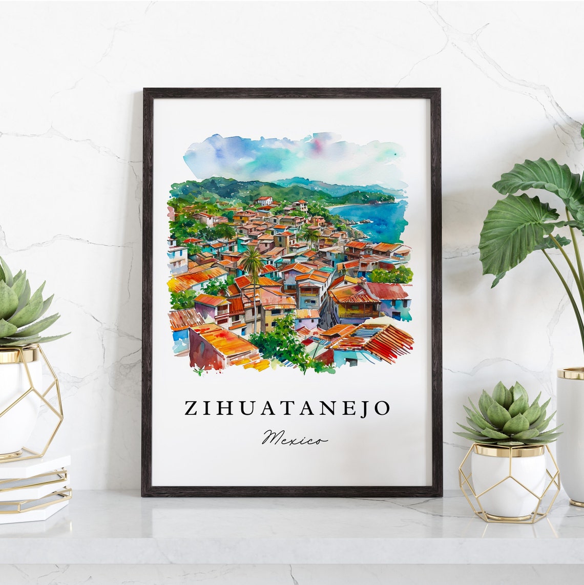 Zihuatanejo Mexico Travel Poster, Custom Text - Image 3
