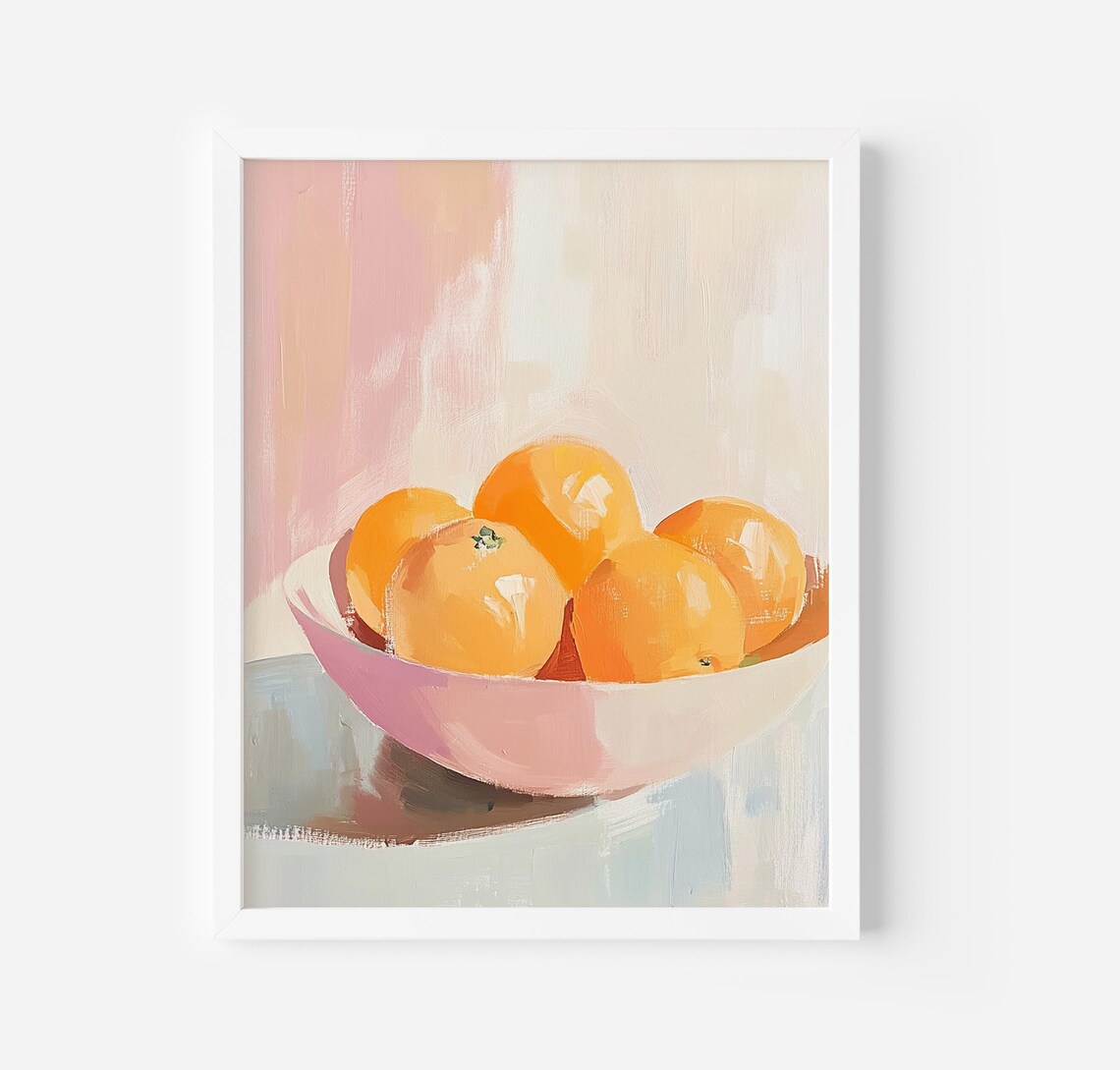 Oranges Acrylic Painting Style Art Print, Pastel Citrus