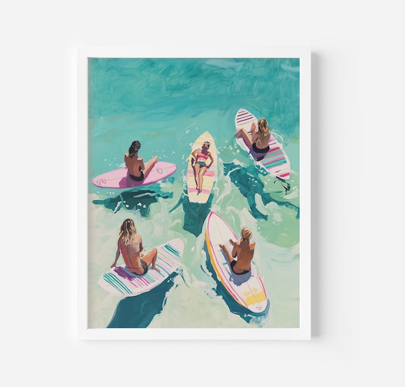 Surfers Art Print Surf Surfer Ocean Painting Seascape Art Print Coastal Wall Decor Beach House Decor Art