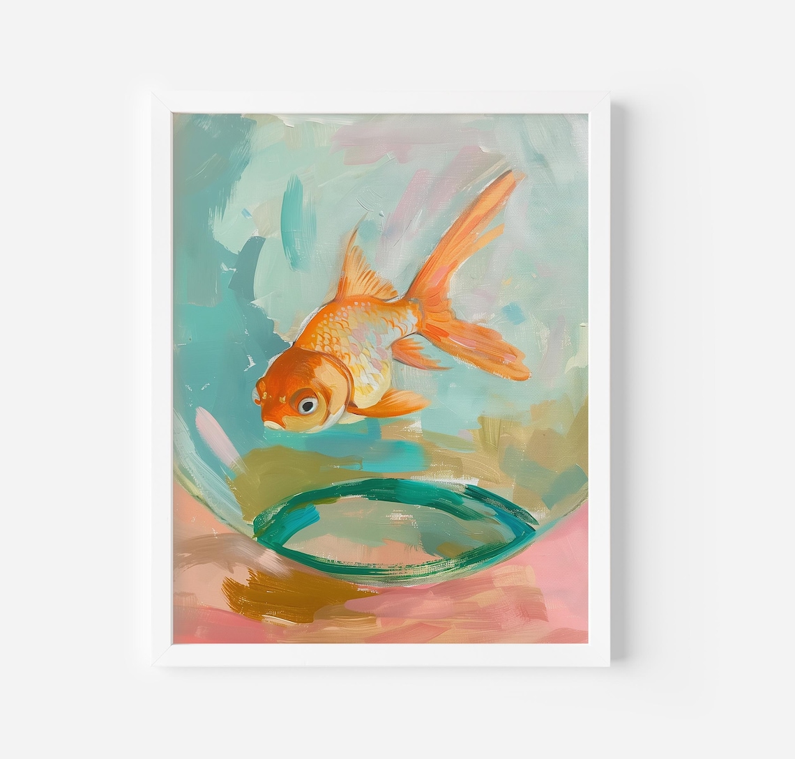 Charming Retro Goldfish In Fishbowl Pastel Trendy Fish Art Poster