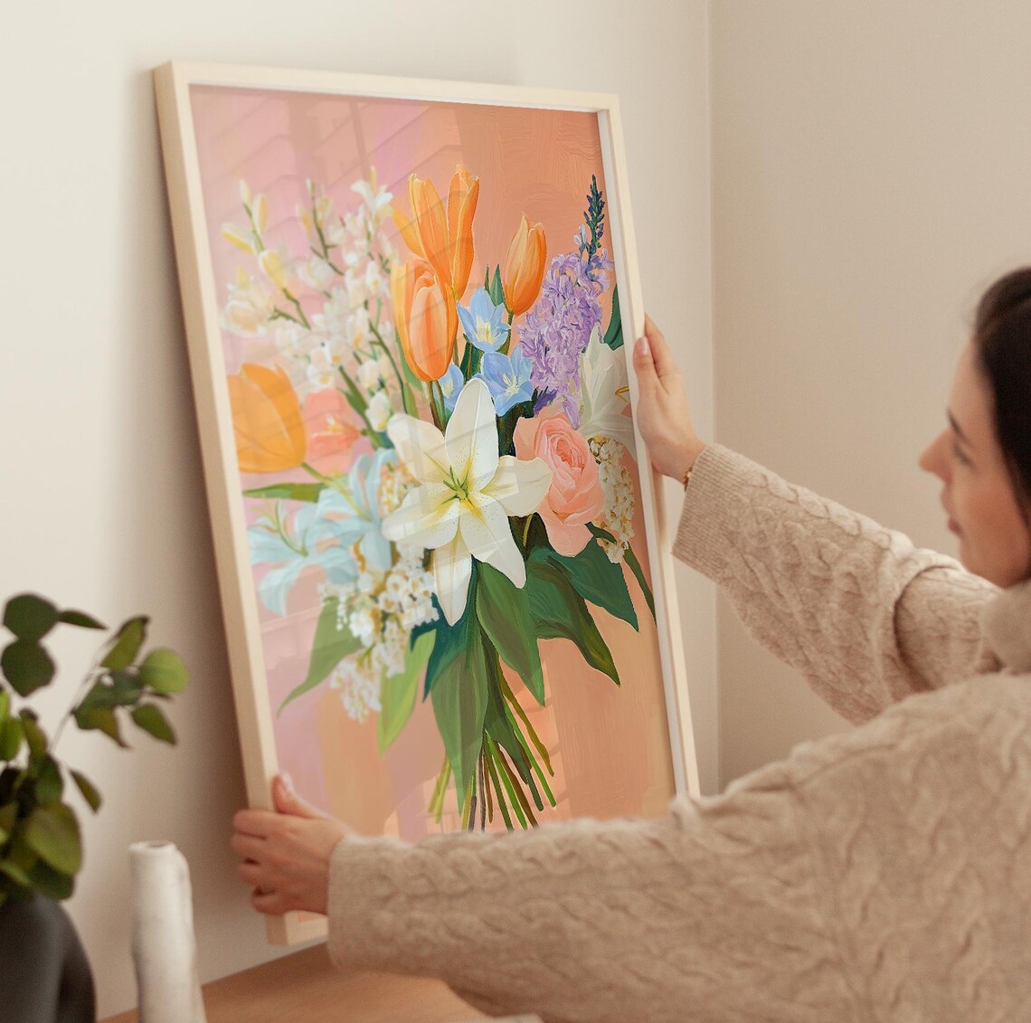 Spring Pastel Bouquet Tulips Lilies Hyacinth Soft Floral Wall Poster - Image 4