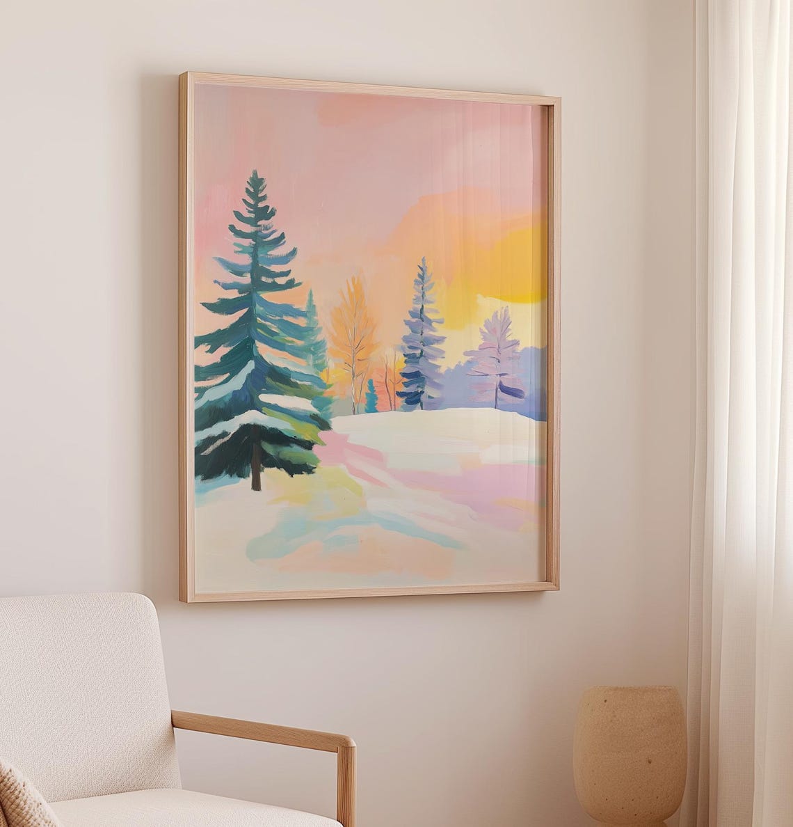 Serene Pastel Winter Pine Forest At Sunset Snowy Landscape Poster - Image 2