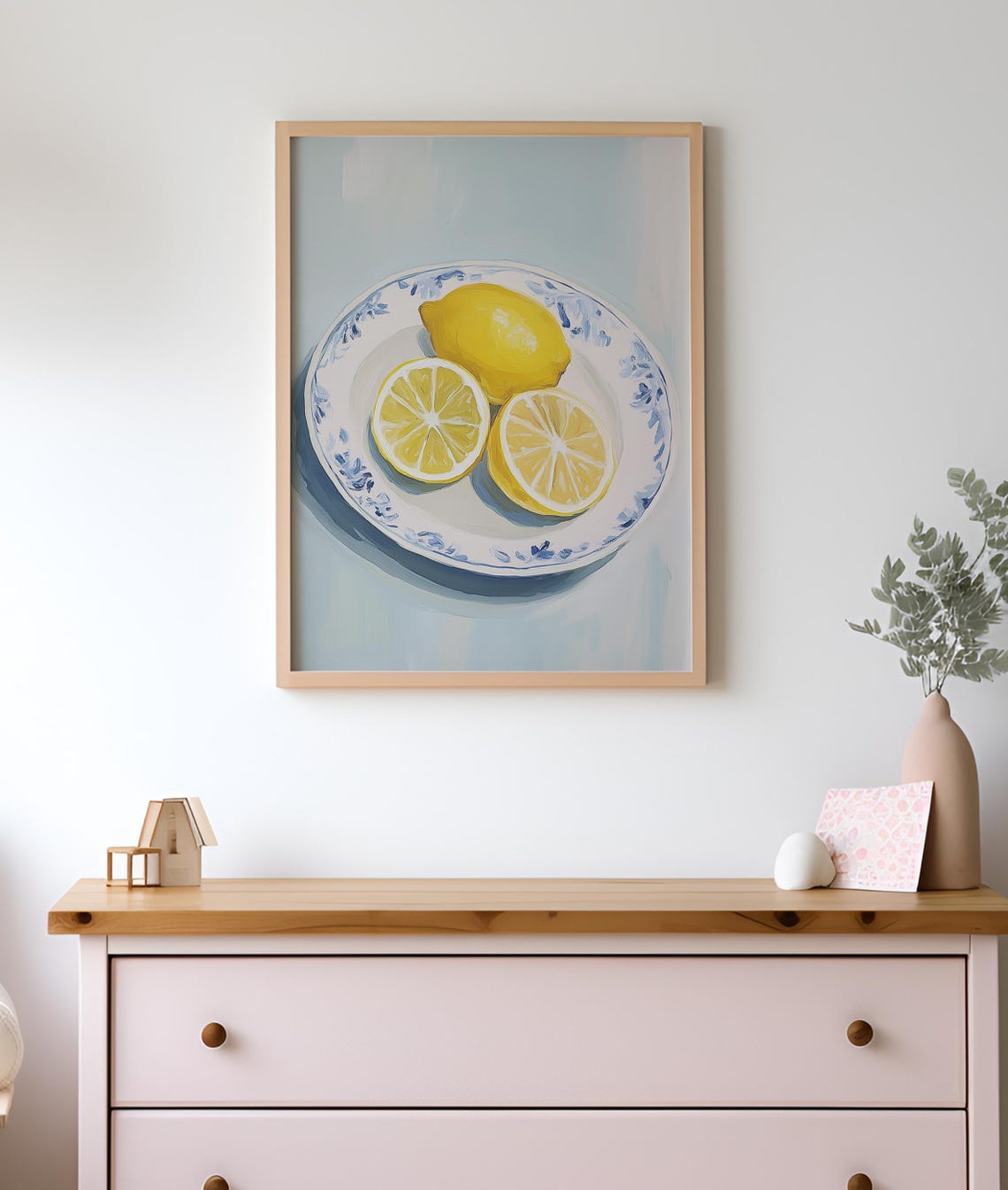 Fresh Lemons On Blue Floral Plate Sunny Kitchen Still Life Poster - Image 2