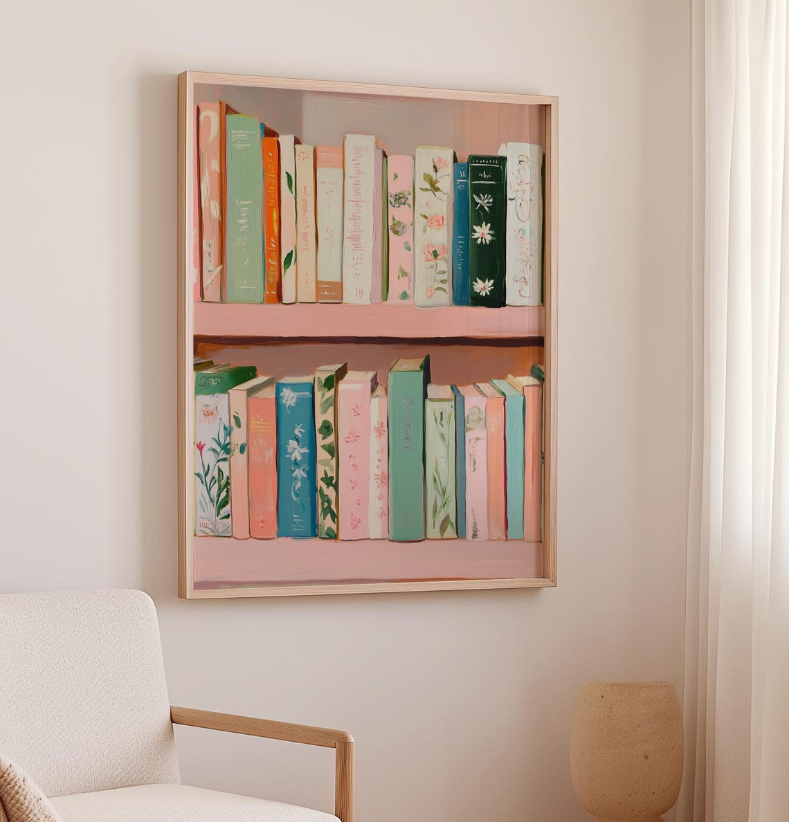 Pastel Bookshelf Painting Coquette Book Lover Girl Library Poster - Image 2