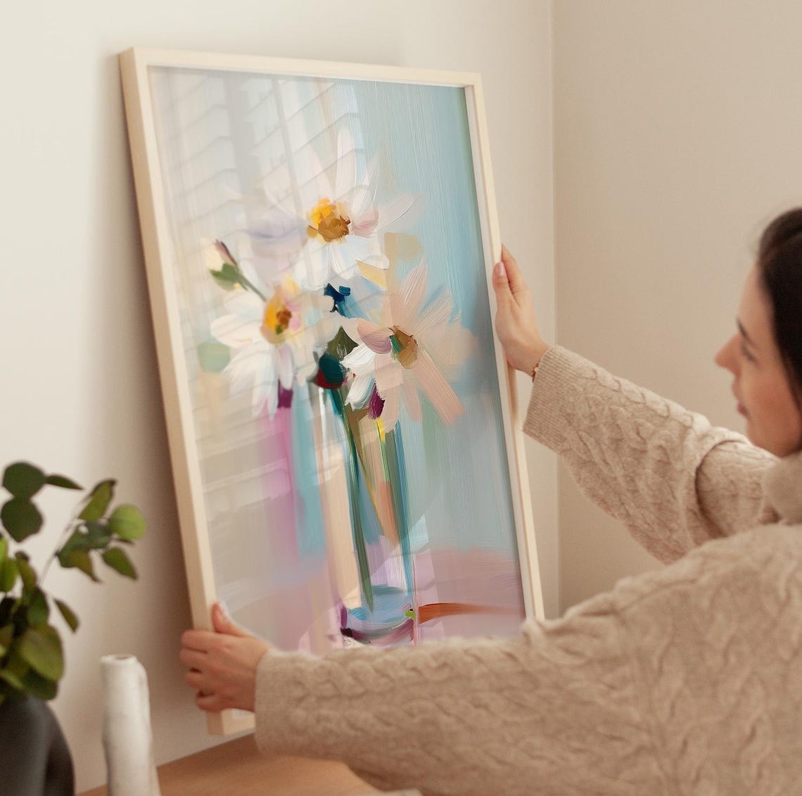 Fresh Three White Daisies In Glass Vase Soft Pastel Floral Poster - Image 3