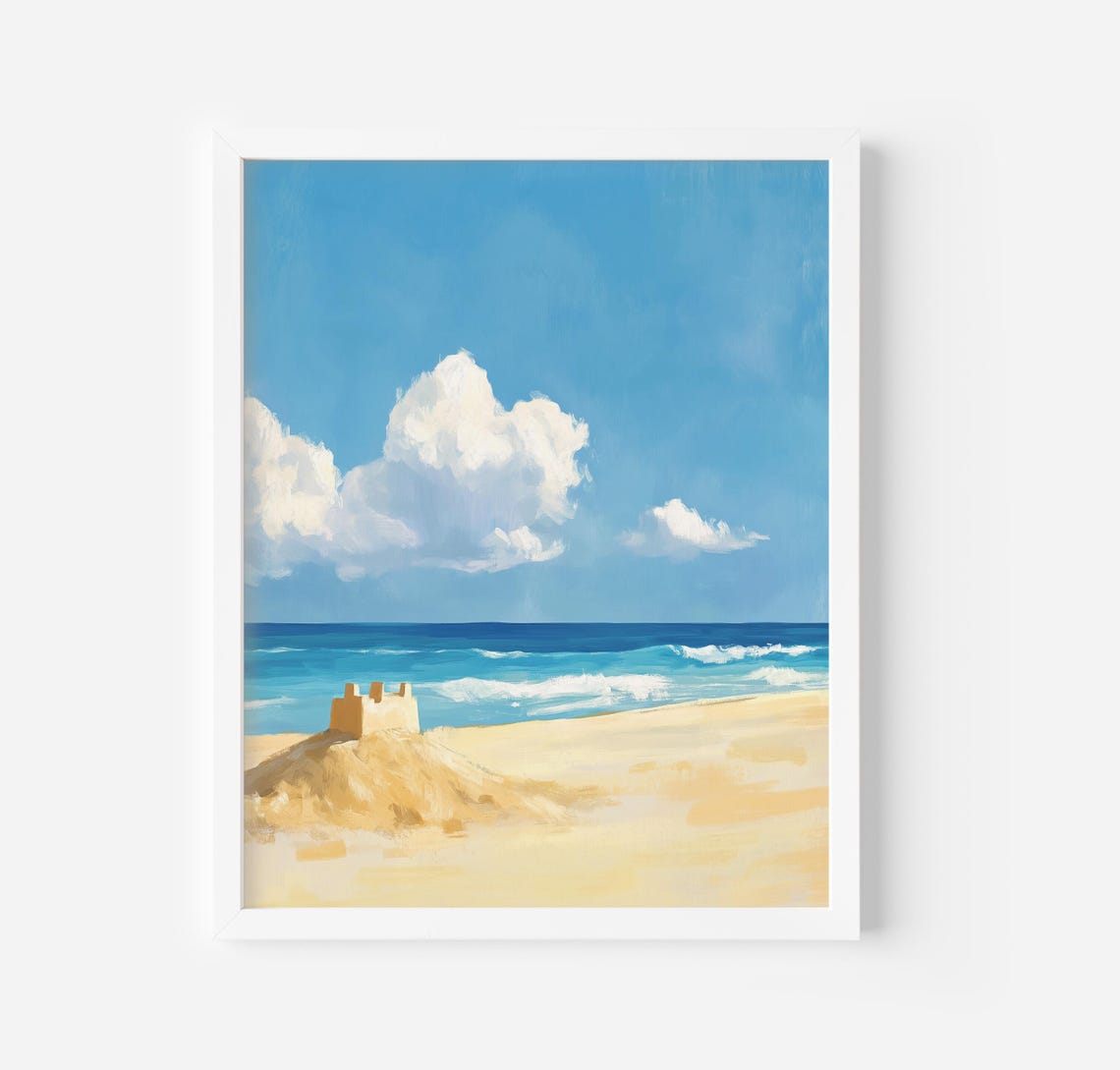 Sandcastle On The Beach Ocean Waves Summer Seascape Painting Poster