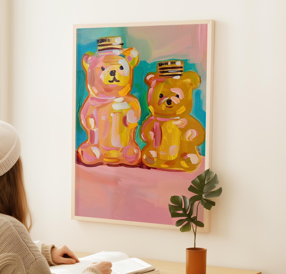 Honey Bear Pastel Colours Acrylic Art Print, Kitchen - Image 2
