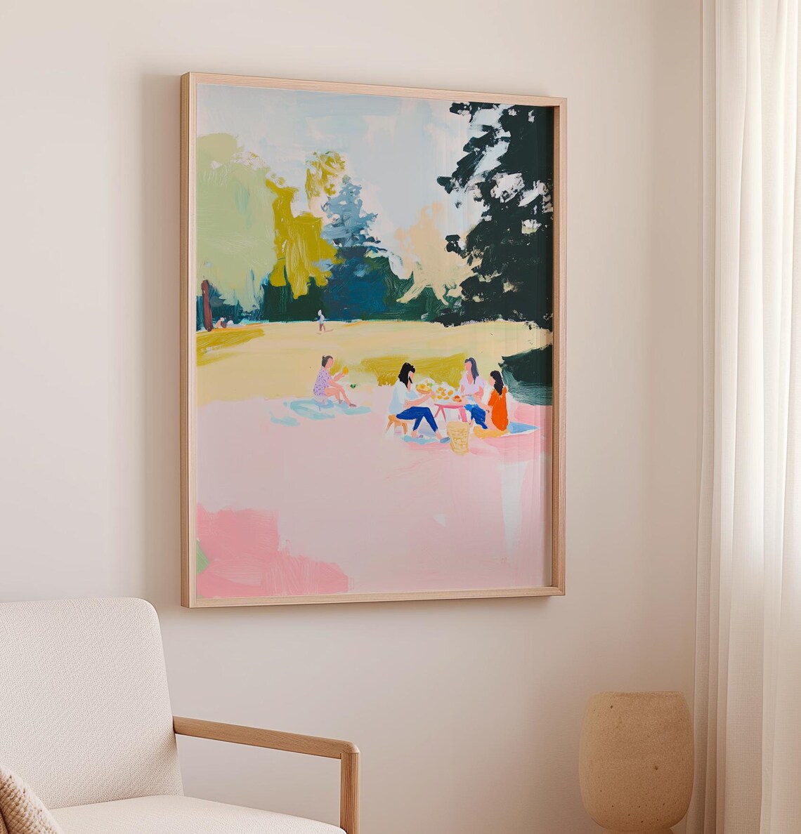 Girls Picnic In A Sunny Park Meadow Impressionist Painting Poster - Image 2