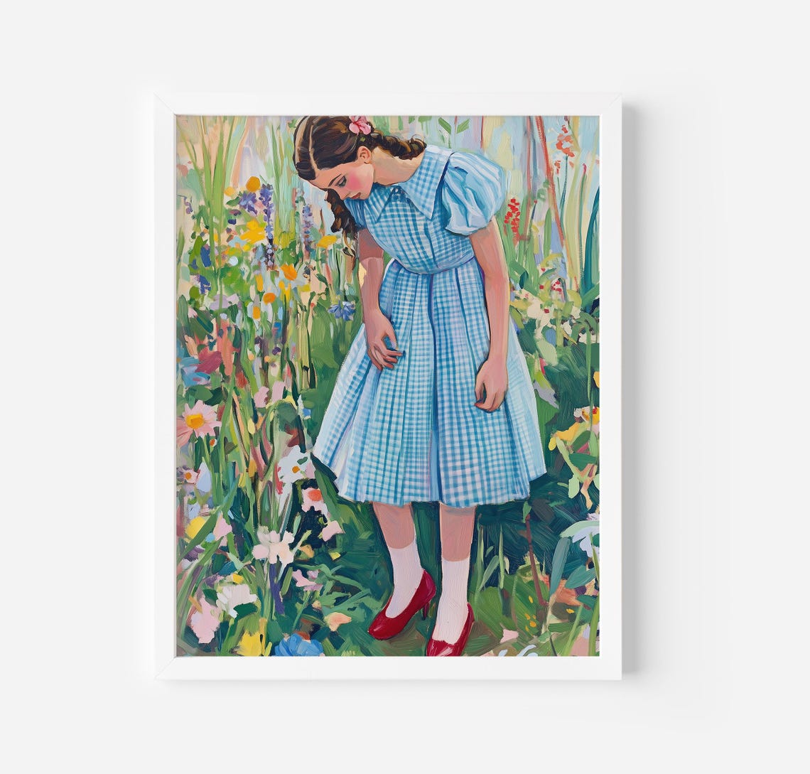 Dorothy Gale In Blue Gingham And Ruby Slippers Flower Field Poster