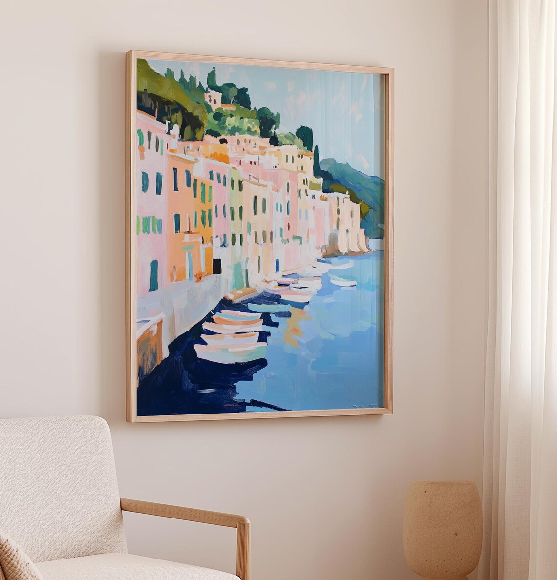 Italian Riviera Harbor Town Pastel Houses And Boats Coastal Art Poster - Image 2