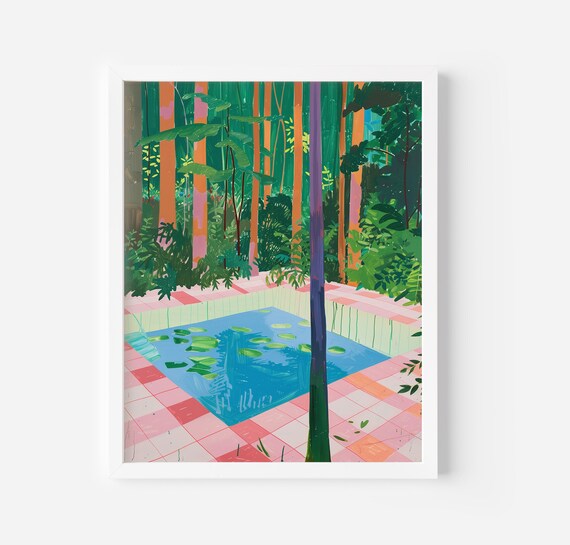 Forest Pool With Lily Pads Jungle Watercolor Painting Poster