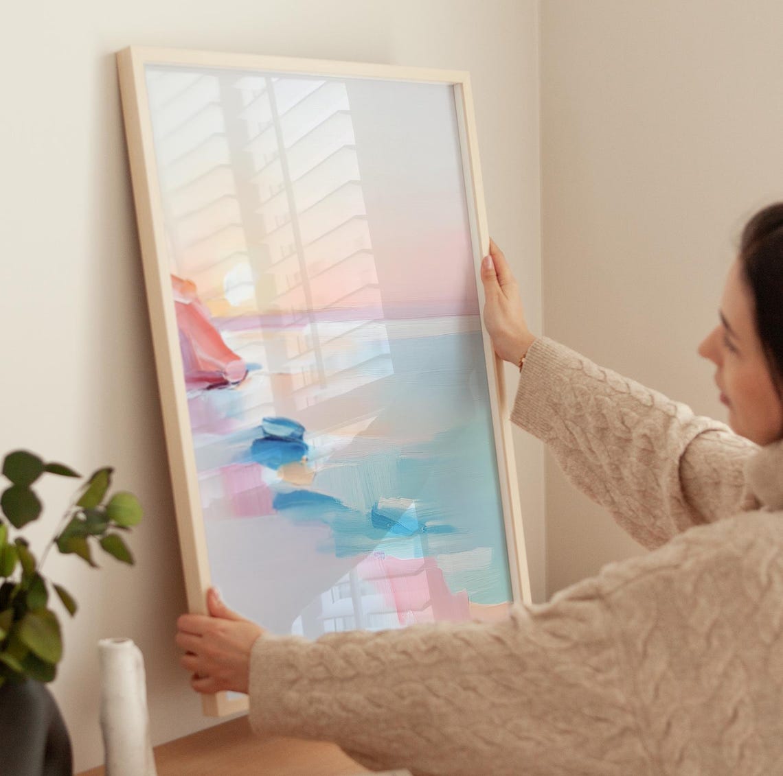 Dreamy Pastel Beach Sunrise Abstract Coastal Ocean Art Poster - Image 3