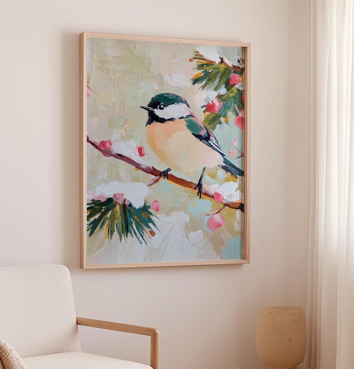 Winter Bird Berry Tree Holiday Wall Art Print - Image 2