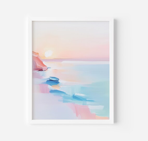 Dreamy Pastel Beach Sunrise Abstract Coastal Ocean Art Poster