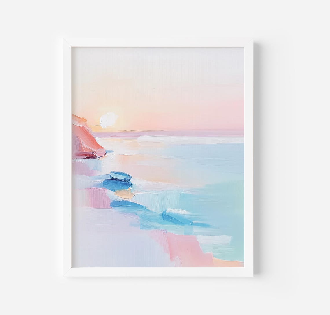 Dreamy Pastel Beach Sunrise Abstract Coastal Ocean Art Poster