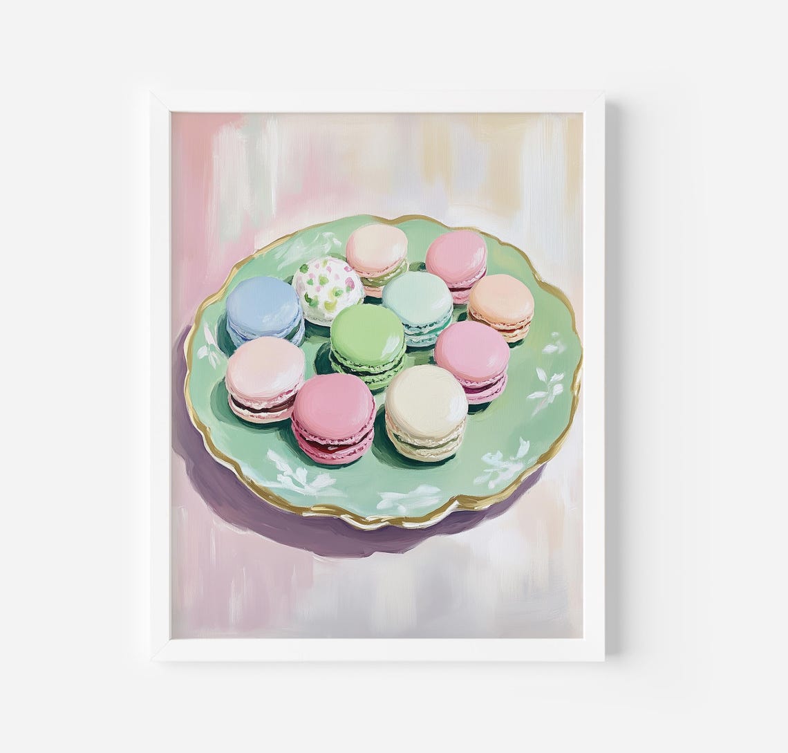 Pastel Macaron Assortment Plate French Confectionery Dessert Art Print