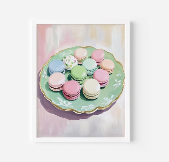 Macarons Art Print Coquette Aesthetic Boho Apartment Decor Trendy Pastel Poster Foodie Kitchen Decor Girly Print Girls Dorm Room Decor