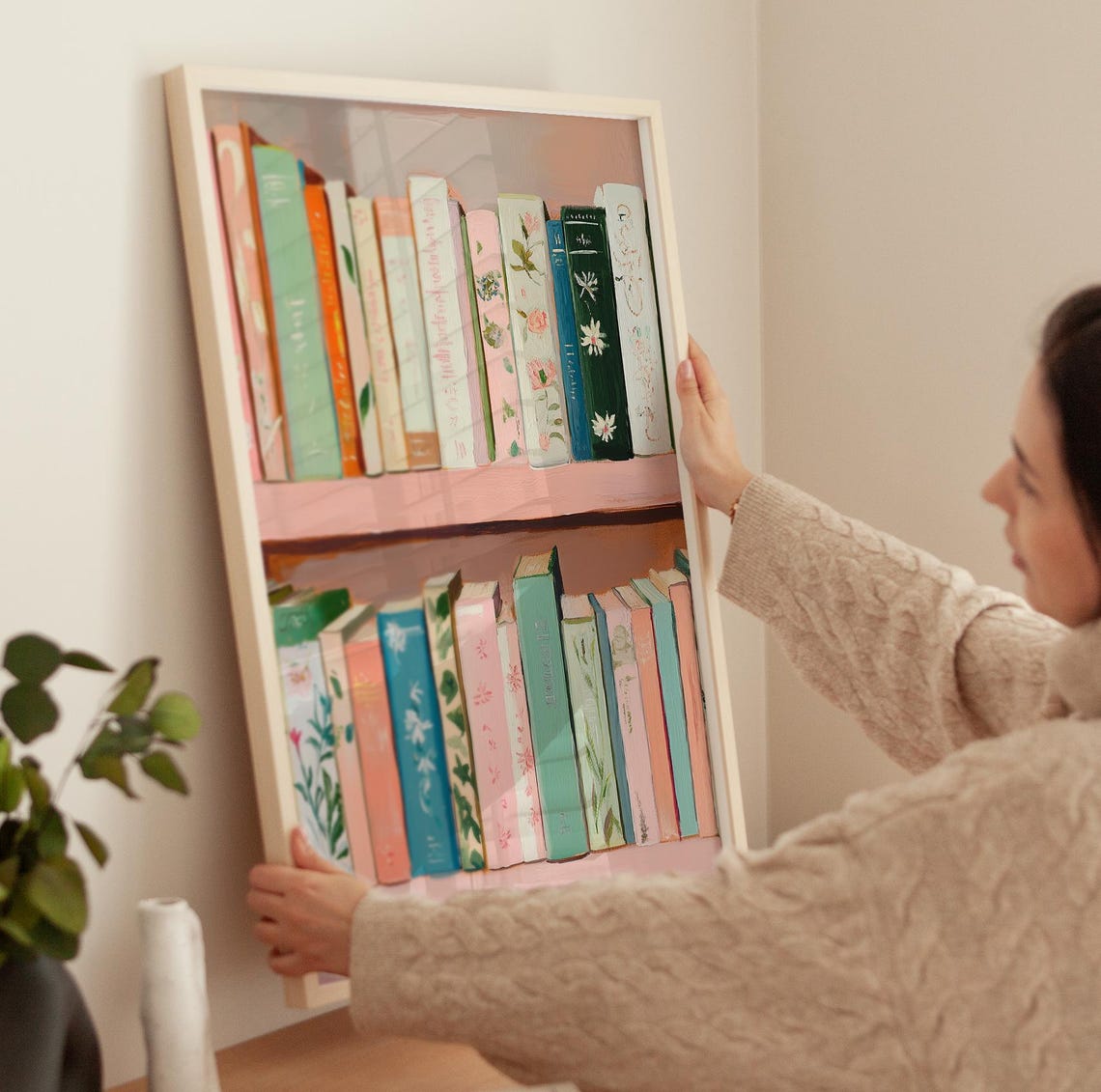 Pastel Bookshelf Painting Coquette Book Lover Girl Library Poster - Image 3