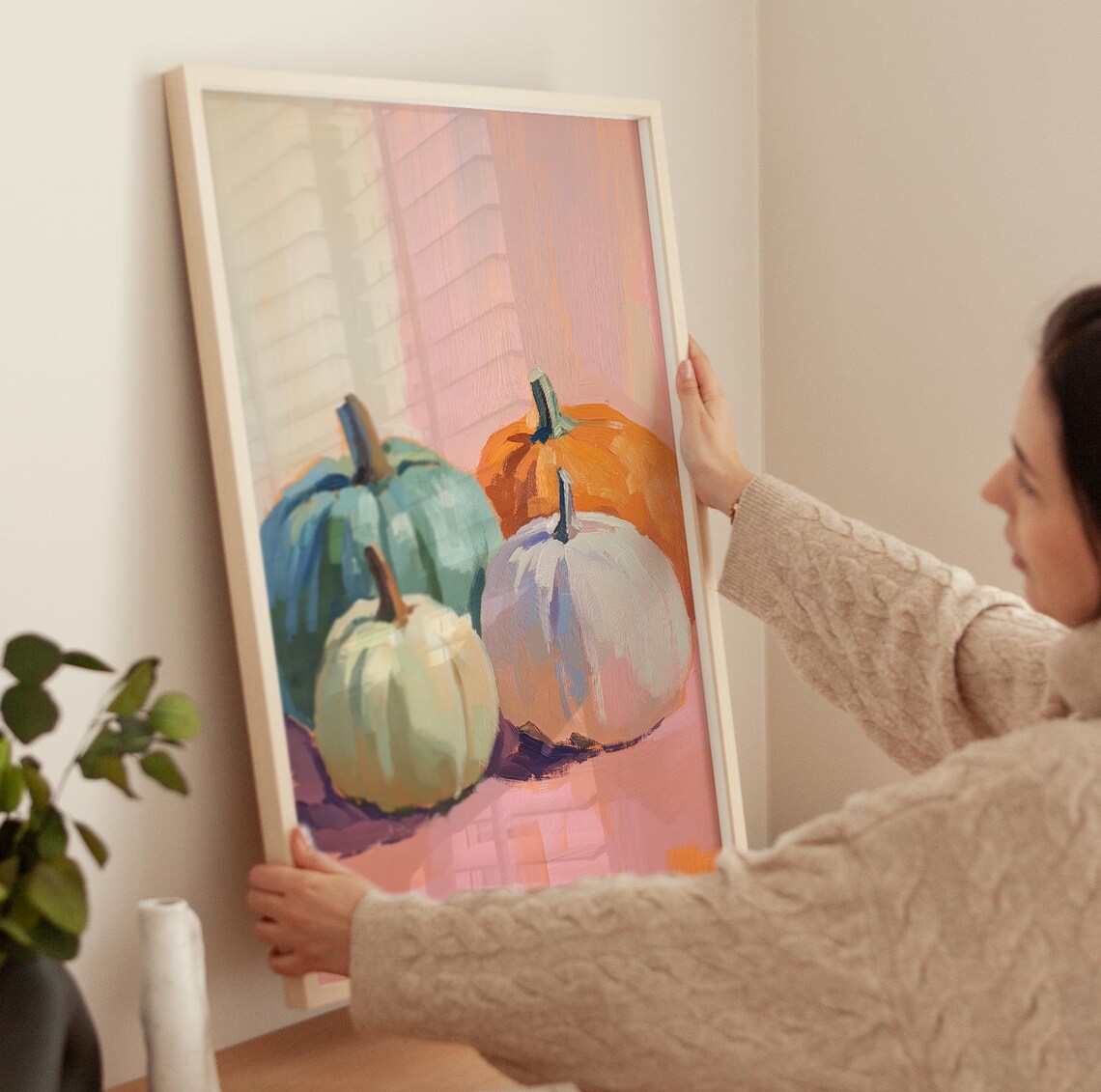 Autumn Colorful Pastel Pumpkins Fall Harvest Still Life Art Poster - Image 3