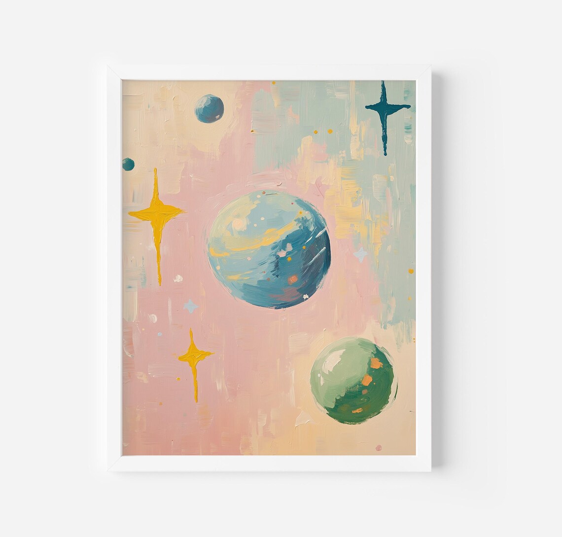 Pink Space Solar System Poster, Girls Room Decor