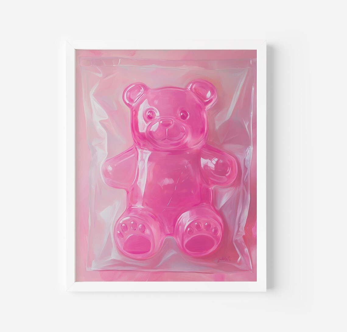 Pink Gummy Bear Art Print, Preppy Candy Decor