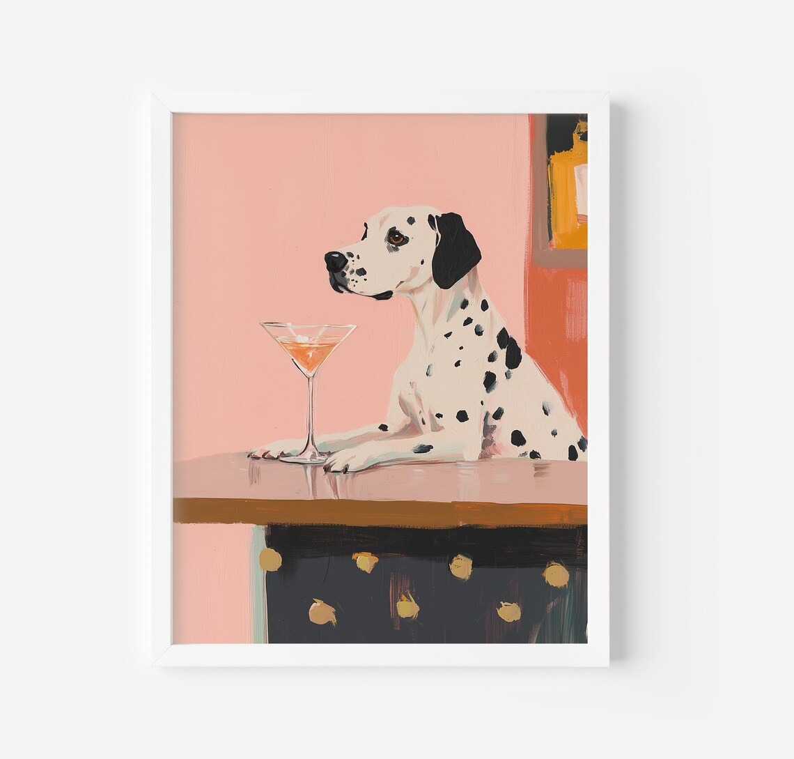Dalmatian Cocktail Painting, Trendy Bar Cart Art Print