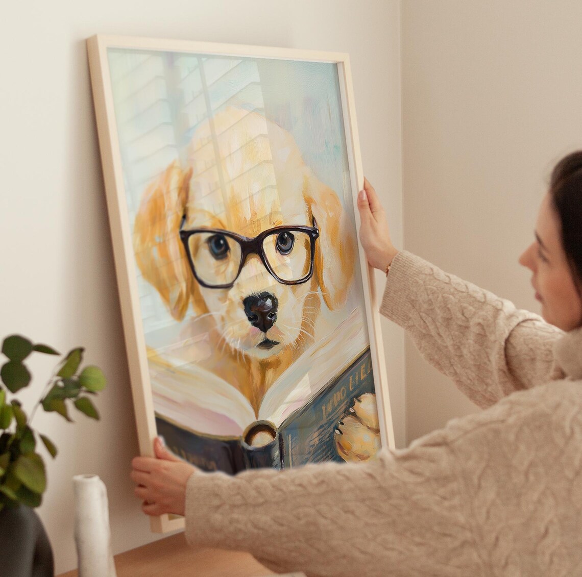 Cute Dog Reading A Book, Library Wall Art Print - Image 4