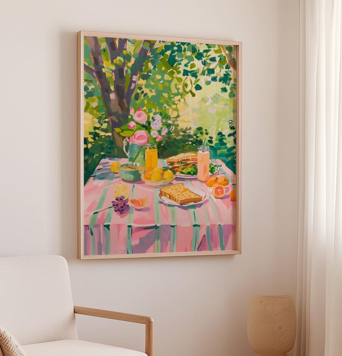 Summer Breakfast Picnic Under Trees Brunch Table Painting Poster - Image 2