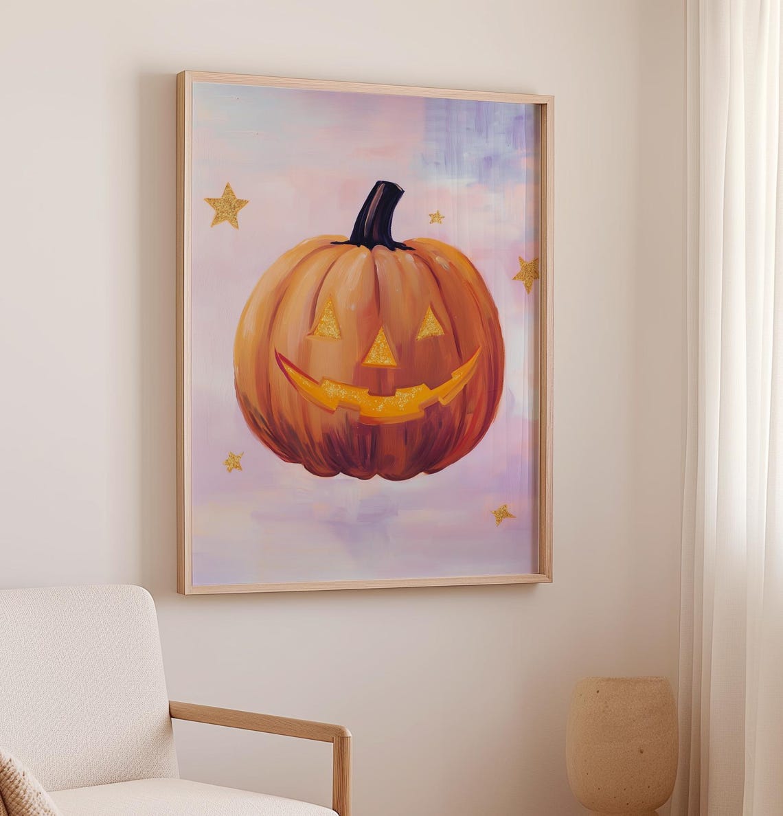 Cute Jack O Lantern Pastel Halloween Pumpkin With Gold Stars Poster - Image 2