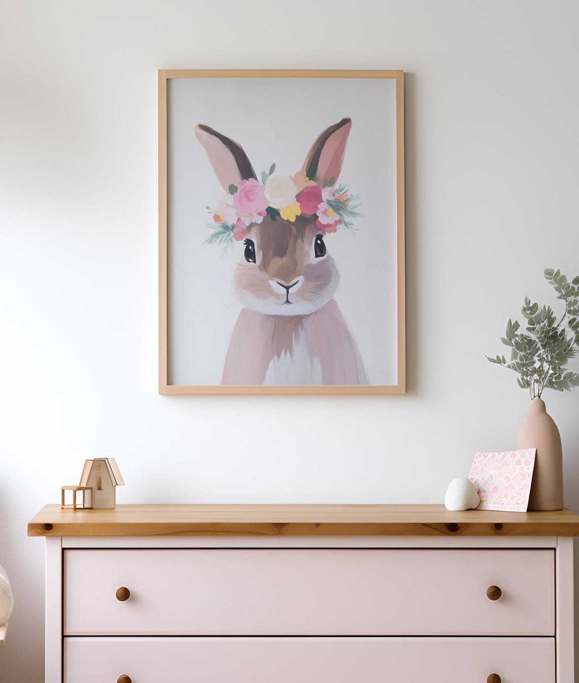 Sweet Bunny Wearing Floral Crown Watercolor Nursery Art Poster - Image 4