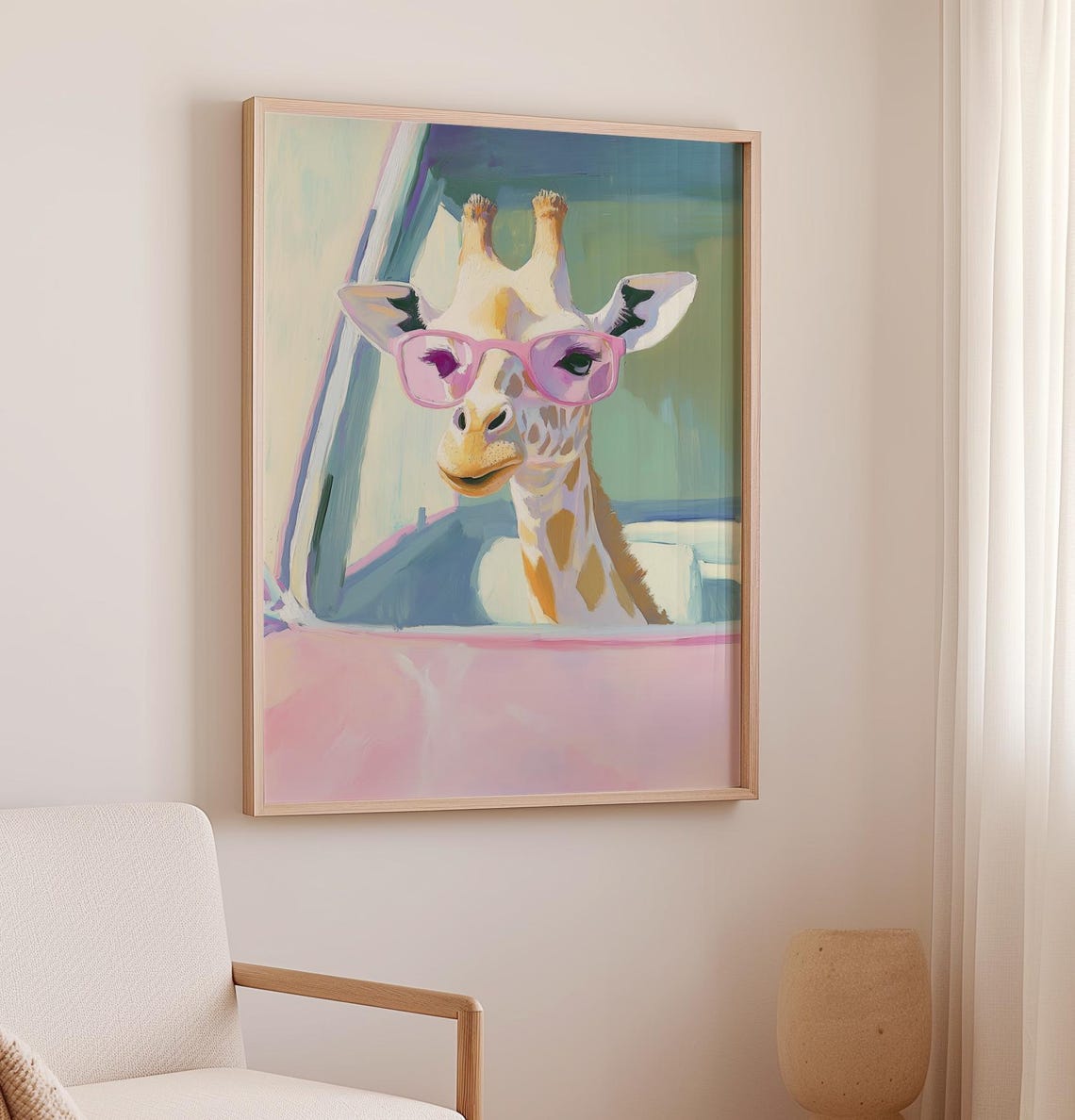 Giraffe Wearing Pink Sunglasses Cute Pop Art Animal Humor Wall Poster - Image 3